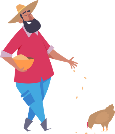 Man feeding chicken  Illustration