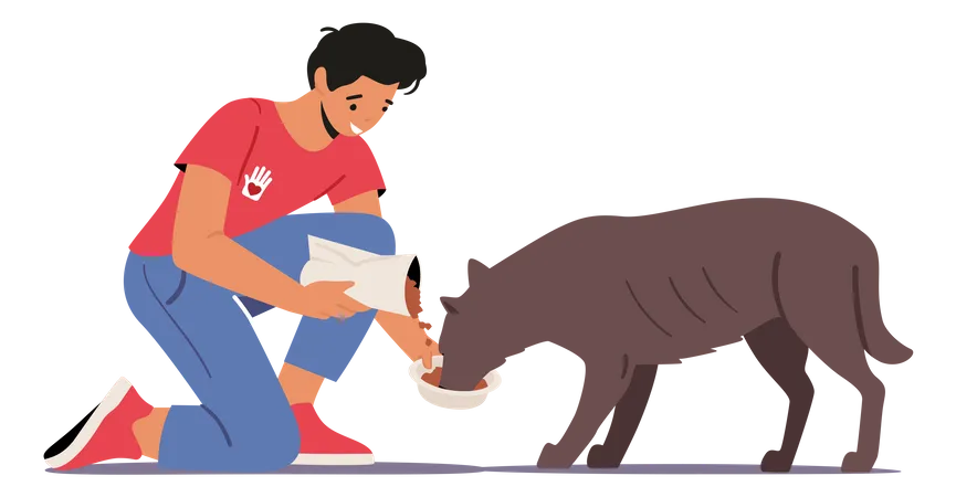 Man Feeding Dog Illustration