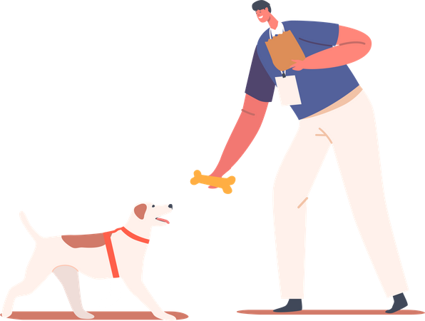 Man feeding dog  イラスト