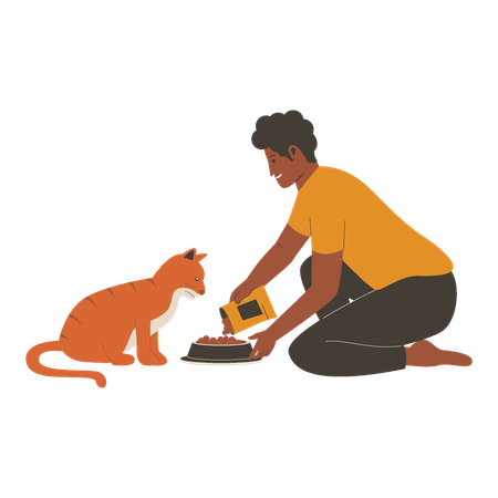 Man feeding his pet dog  Illustration