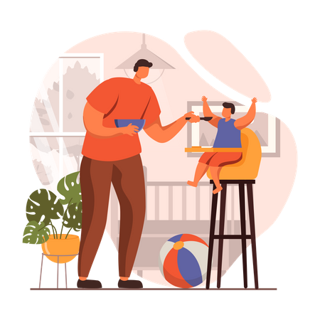 Man feeding his son  Illustration