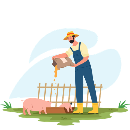 Man Feeding Pig  Illustration