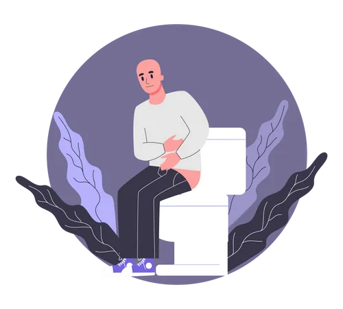 Man feeling constipation due to chemotherapy  Illustration