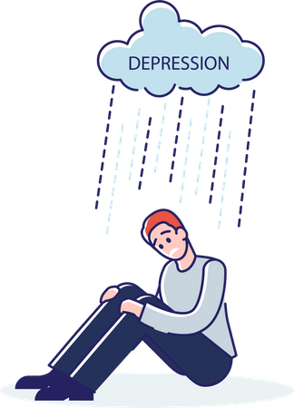 Man feeling depressed sitting all alone Illustration