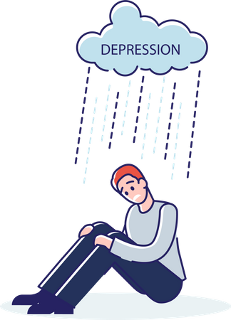 Man feeling depressed sitting all alone  イラスト