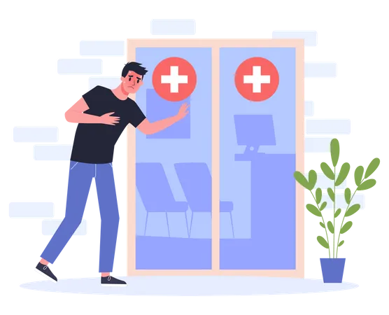 2019 N Co V Symptoms Infected Man Goes To Hospital For Medical Treatment Isolated Vector Illustration In Cartoon Style Illustration