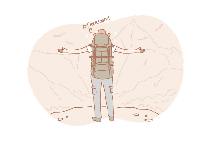 Man feeling free at top of montain  Illustration