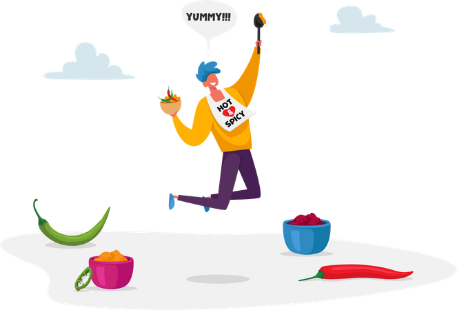 Man feeling good after eating delicious food  Illustration