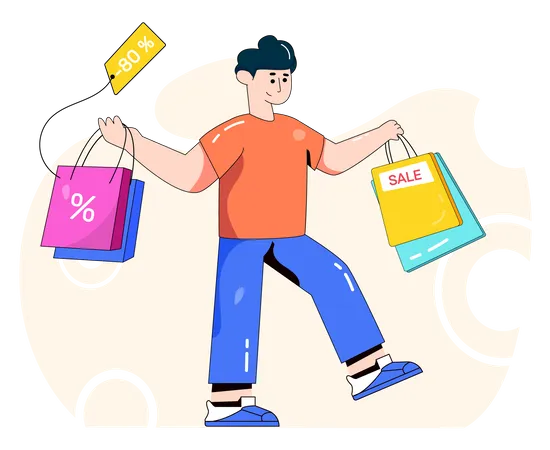 Man feeling good after shopping  イラスト
