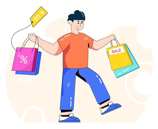 Man feeling good after shopping  Illustration