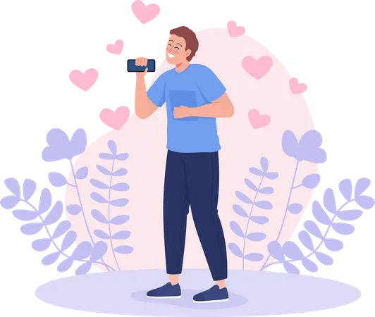 Smiling Young Man Dancing With Phone 2 D Vector Isolated Illustration Carefree Guy Celebrates Relationship Beginning Flat Character On Cartoon Background Having Success On Dating Site Colourful Scene Illustration