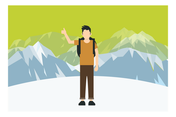 Man Feeling Happy After Reaching At Travel Destination Illustration