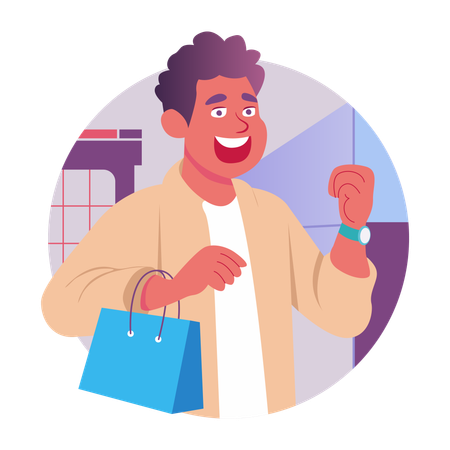 Man feeling happy after shopping  Illustration