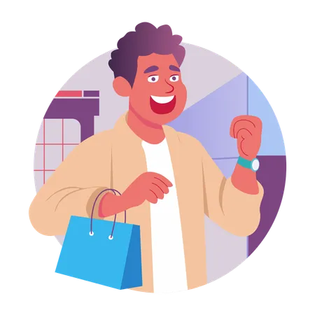 Man feeling happy after shopping  Illustration