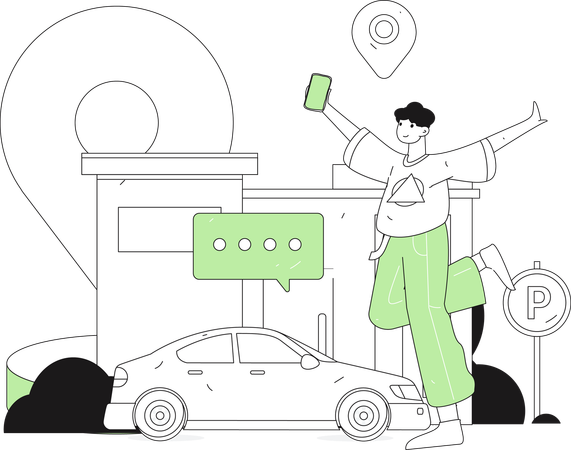 Man feeling happy after taxi arriving  Illustration