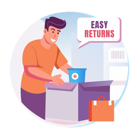 Man feeling happy on easy return policy  Illustration