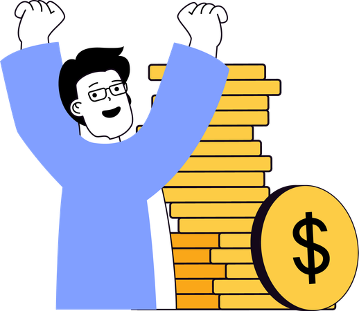 Man feeling happy while  getting profit  Illustration