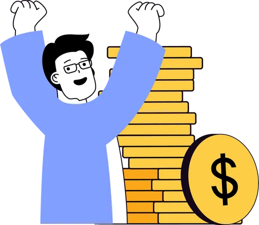 Man feeling happy while  getting profit  Illustration