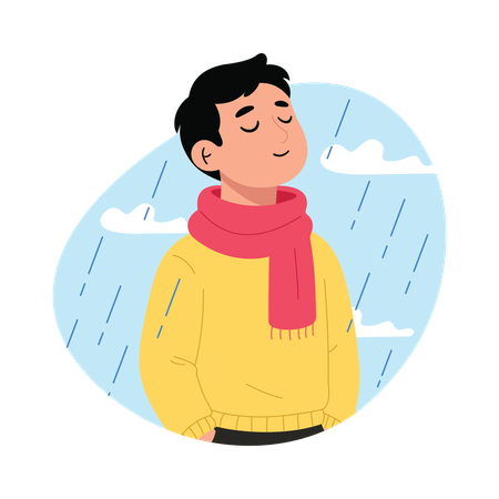 Man Feeling Lonely in rainy season  Illustration
