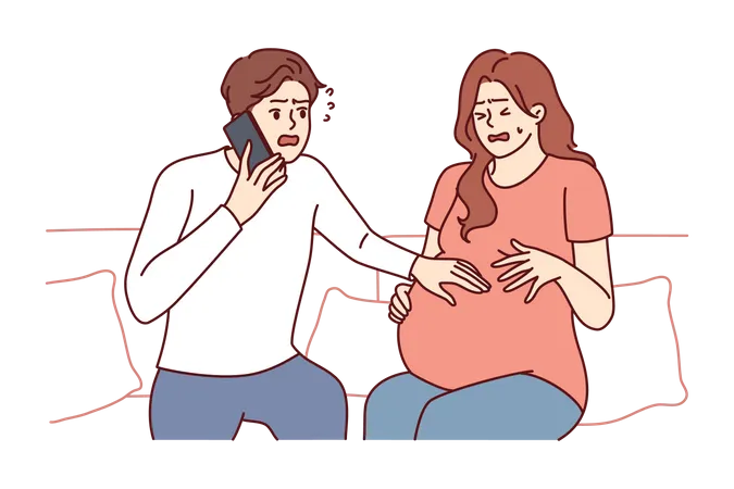 Man feeling panic for his pregnant wife  Illustration