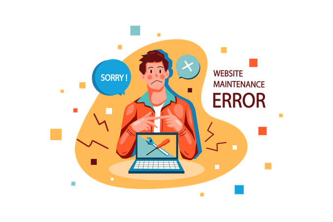 Man feeling sad due to website under maintenance  Illustration