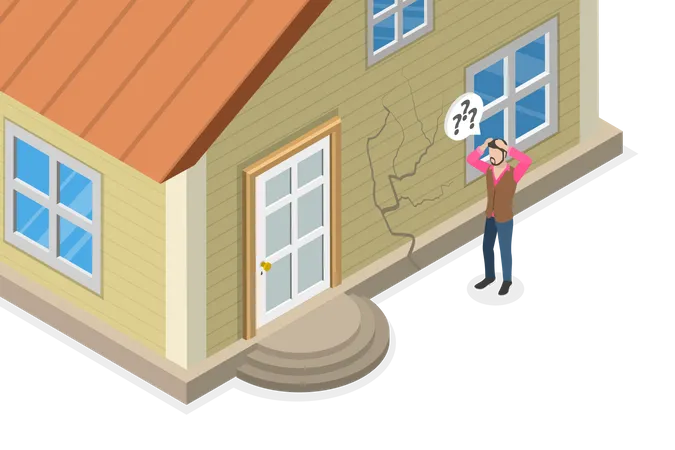 Man feeling stress for Crack In Wall  Illustration