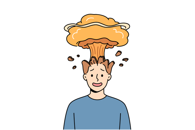 Man feels explosion in head due to brain overload with data and lack of information hygiene  Illustration