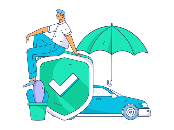 Man feels secure with insurance  Illustration