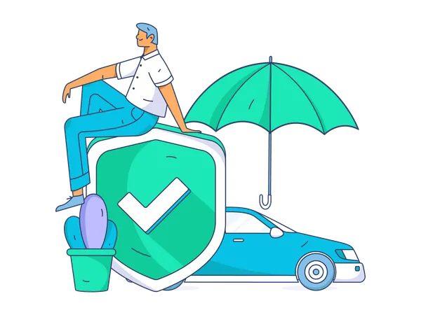 Man feels secure with insurance  Illustration