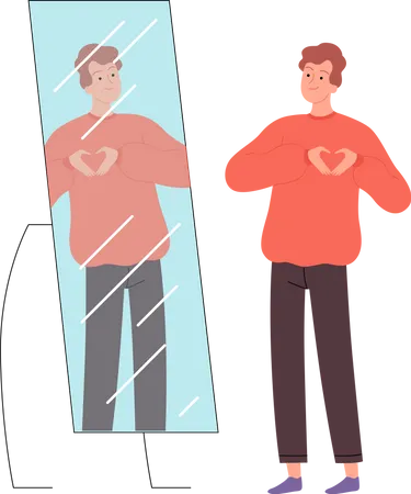 Man felling love and looking in mirror Illustration