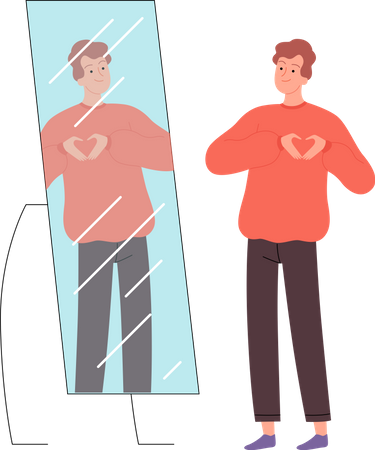 Man felling love and looking in mirror  Illustration