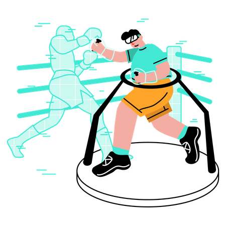 Man fighting virtual boxing simulation in metaverse  Illustration