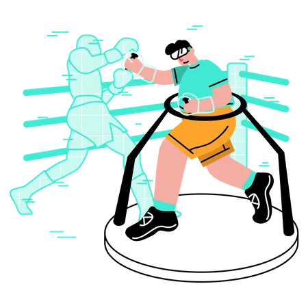 Man fighting virtual boxing simulation in metaverse  Illustration