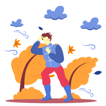 Man fighting with heavy wind  Illustration