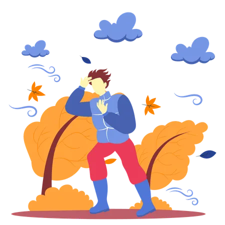 Man fighting with heavy wind  Illustration
