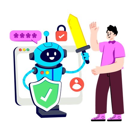 Man Fighting with Robot  Illustration