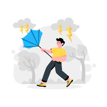 Man Fighting With Thunderstorm  Illustration
