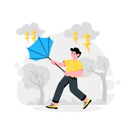 Man Fighting With Thunderstorm  Illustration