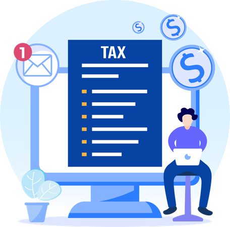 Man filing income tax online  Illustration