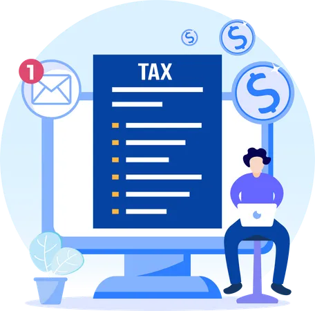 Man filing income tax online  Illustration