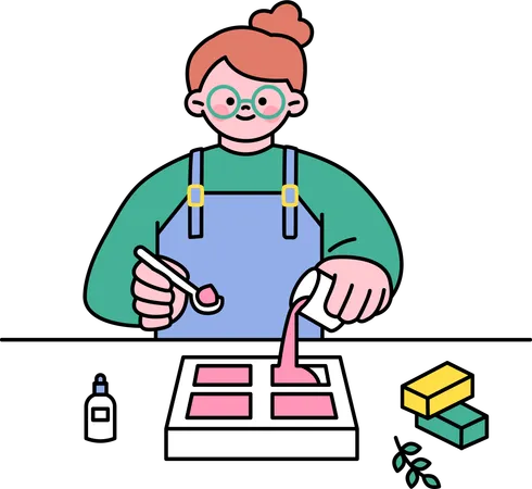 Man filling color in paint tray  Illustration