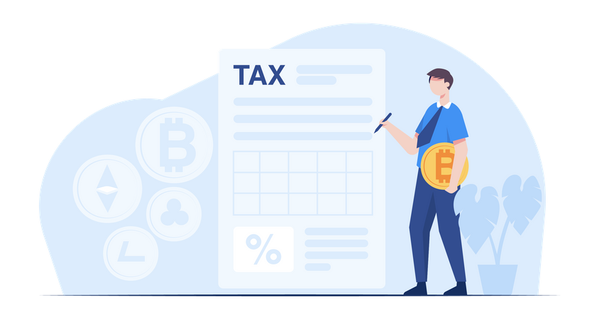 Man filling crypto currency tax Illustration