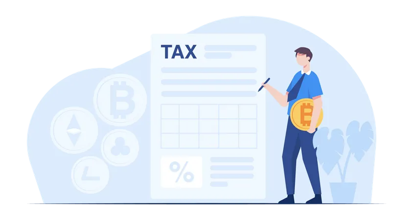 Man filling crypto currency tax  Illustration