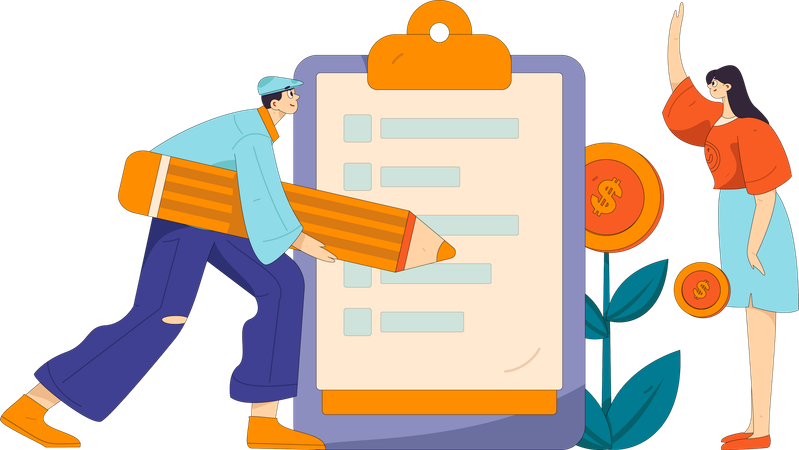 Man filling customer response form  Illustration