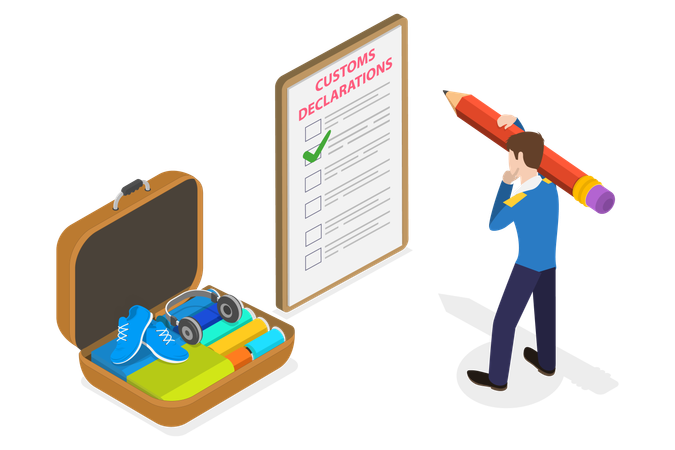 Man filling Customs Declarations form  Illustration