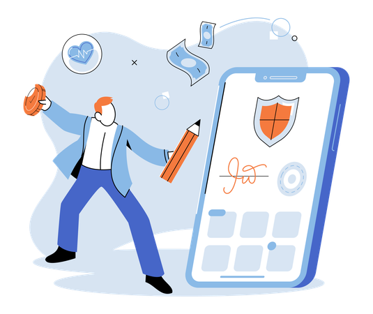 Man filling insurance claim form  Illustration