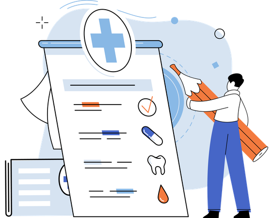 Man filling medical policy  Illustration