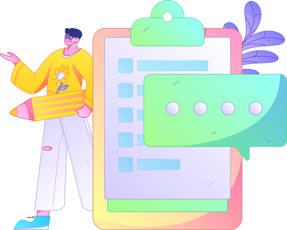 Man filling online survey form  Illustration