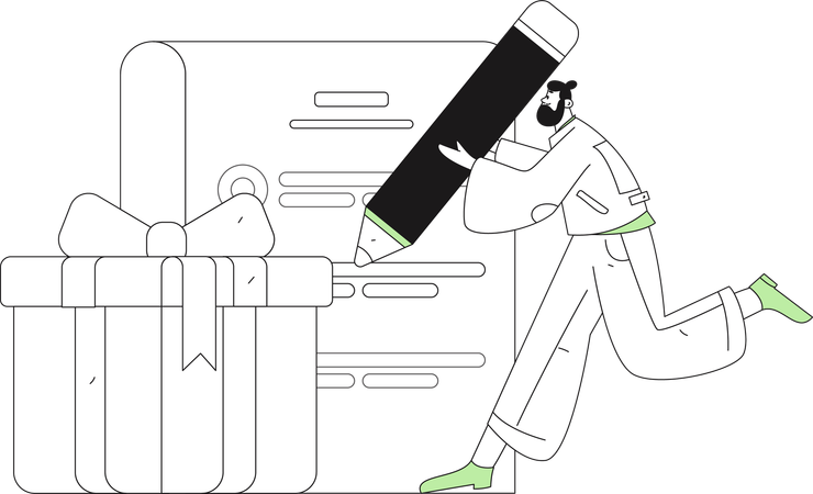 Man filling questionnaire form for reward  Illustration