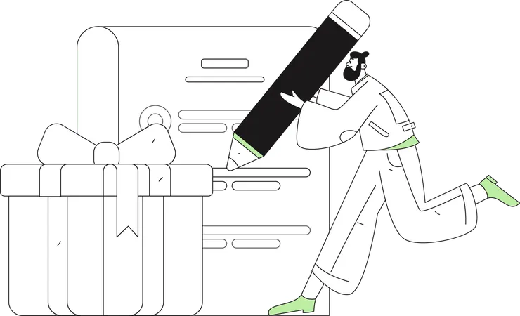 Man filling questionnaire form for reward  Illustration